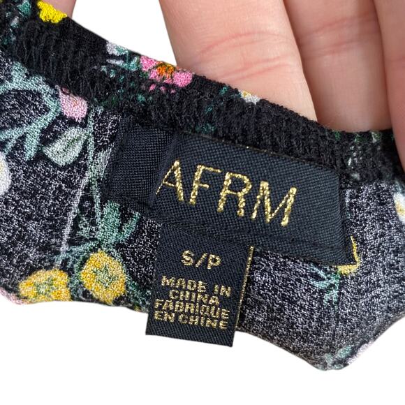 Revolve AFRM Soph Black Ditsy Floral Smocked Peasant Crop Top SZ S - Picture 9 of 14